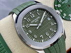 Green dial Patek Philippe wristwatch with silver case and green rubber strap