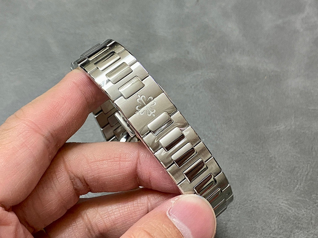 Patek Philippe metal watch bracelet with folded clasp detail