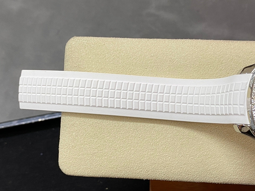 White textured rubber watch strap segment, side view