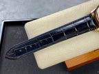 Patek Philippe watch strap, black leather with metal tang buckle