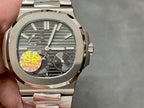 Stainless steel wristwatch, gray textured dial with multiple subdials and silver hands