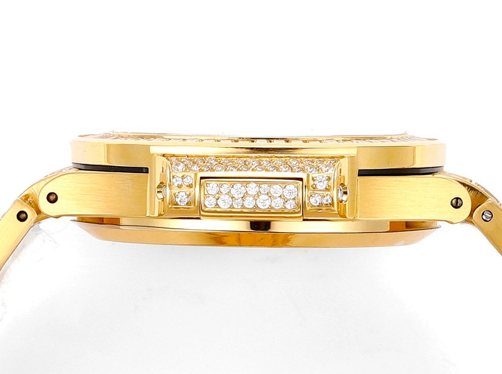Patek Philippe gold-tone watch case with diamond accents and crown-side profile