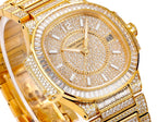 Patek Philippe gold-tone watch dial with Roman numerals, diamond sparkle, and bezel