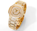 Patek Philippe gold-tone wristwatch with jeweled dial, diamond hour markers, and links