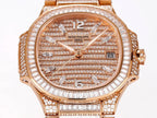 Patek Philippe diamond rose gold wristwatch with textured dial and roman numerals