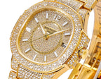 Patek Philippe jeweled watch face with Roman markers, gold case and diamond bezel