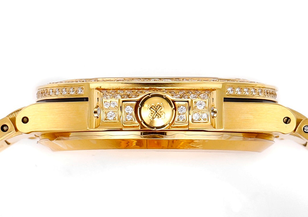 Patek Philippe diamond watch with gold clasp and rectangular bezel accents