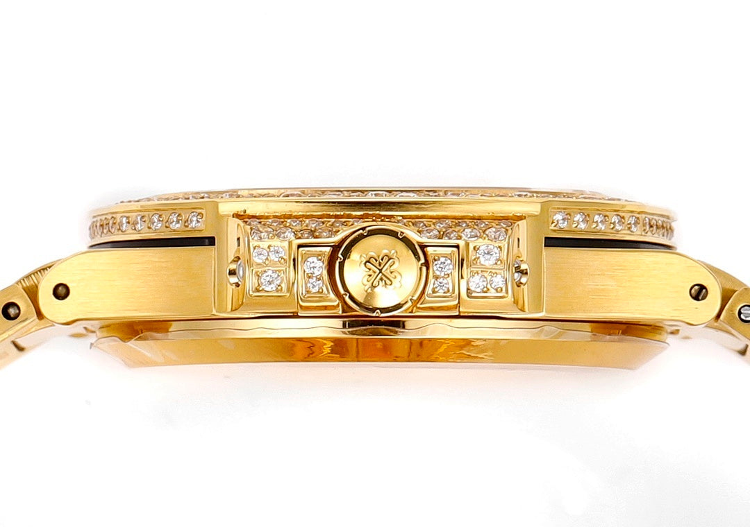 Patek Philippe diamond watch with gold clasp and rectangular bezel accents