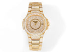 Patek Philippe diamond watch with gold bracelet and jeweled bezel, round dial
