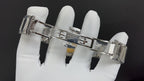 Silver metal watch bracelet with clasp and engraved link