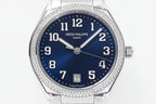 Patek Philippe Geneve wristwatch with blue dial, diamond bezel, date window