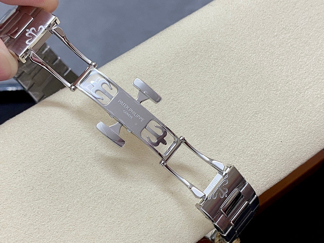 Stainless steel watch bracelet with clasp and engraved links