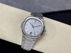 Stainless steel wristwatch with silver dial and metal bracelet