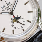 Patek Philippe watch dial close-up with stylized sunburst seconds subdial and date ring