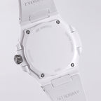 Patek Philippe watch case back in white with screw accents and strap mounts