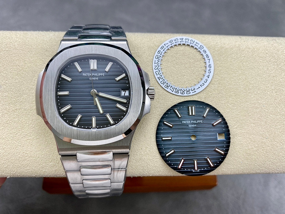 Patek Philippe wristwatch with dark blue dial and steel bracelet, with small companion dial