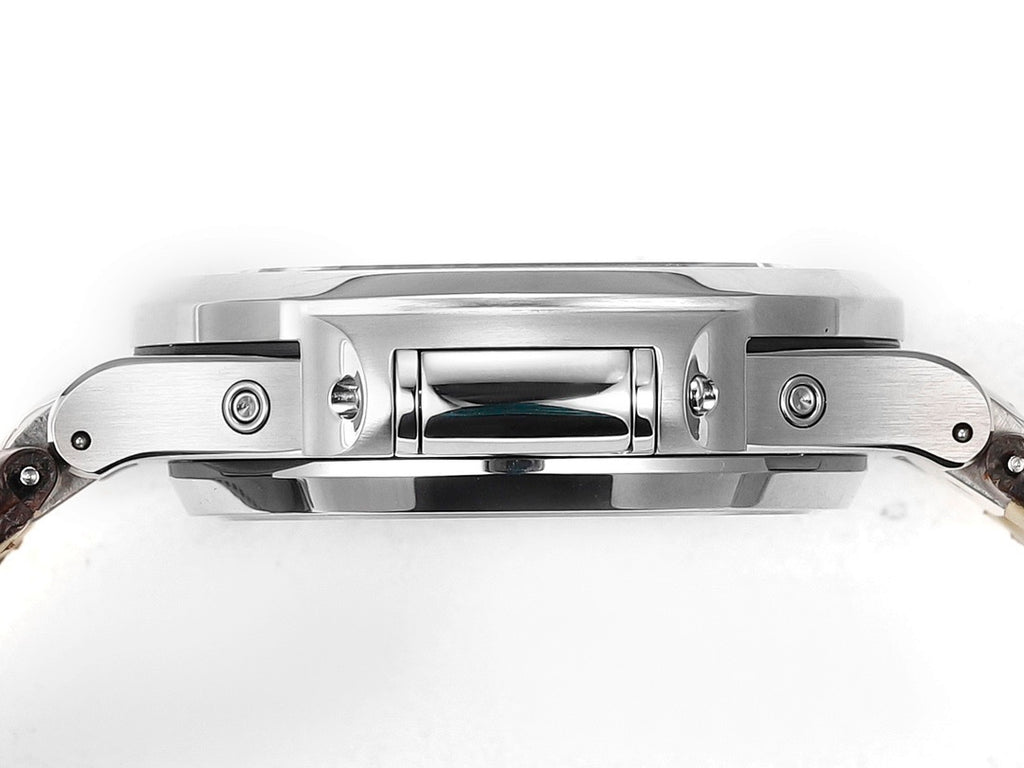 Stainless steel Patek Philippe watch side with polished bracelet-like links