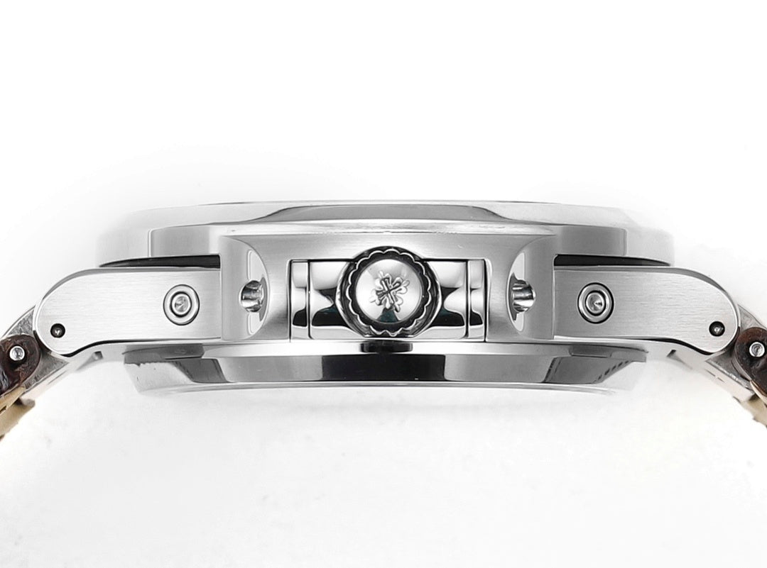 Stainless steel Patek Philippe watch case back with decorative emblem