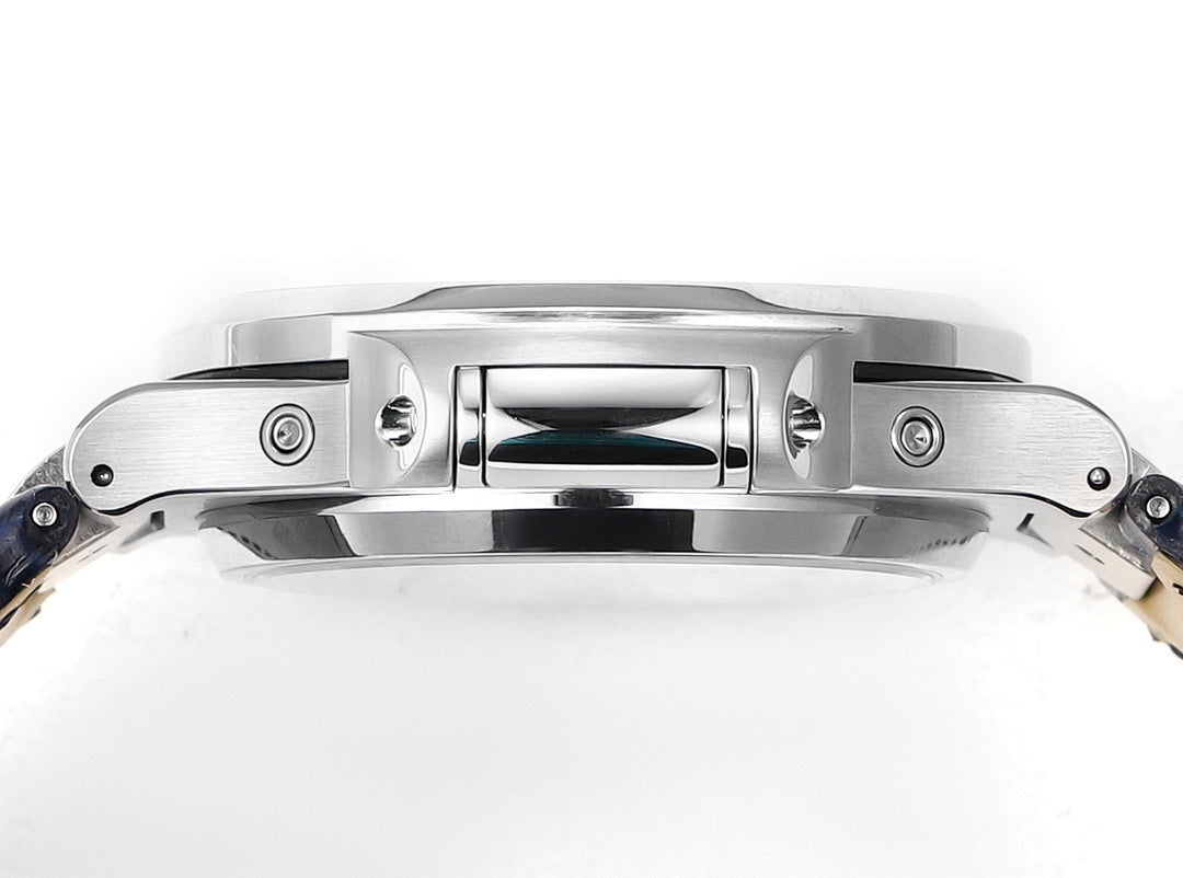 Stainless steel wristwatch side profile with visible crown and polished bezel