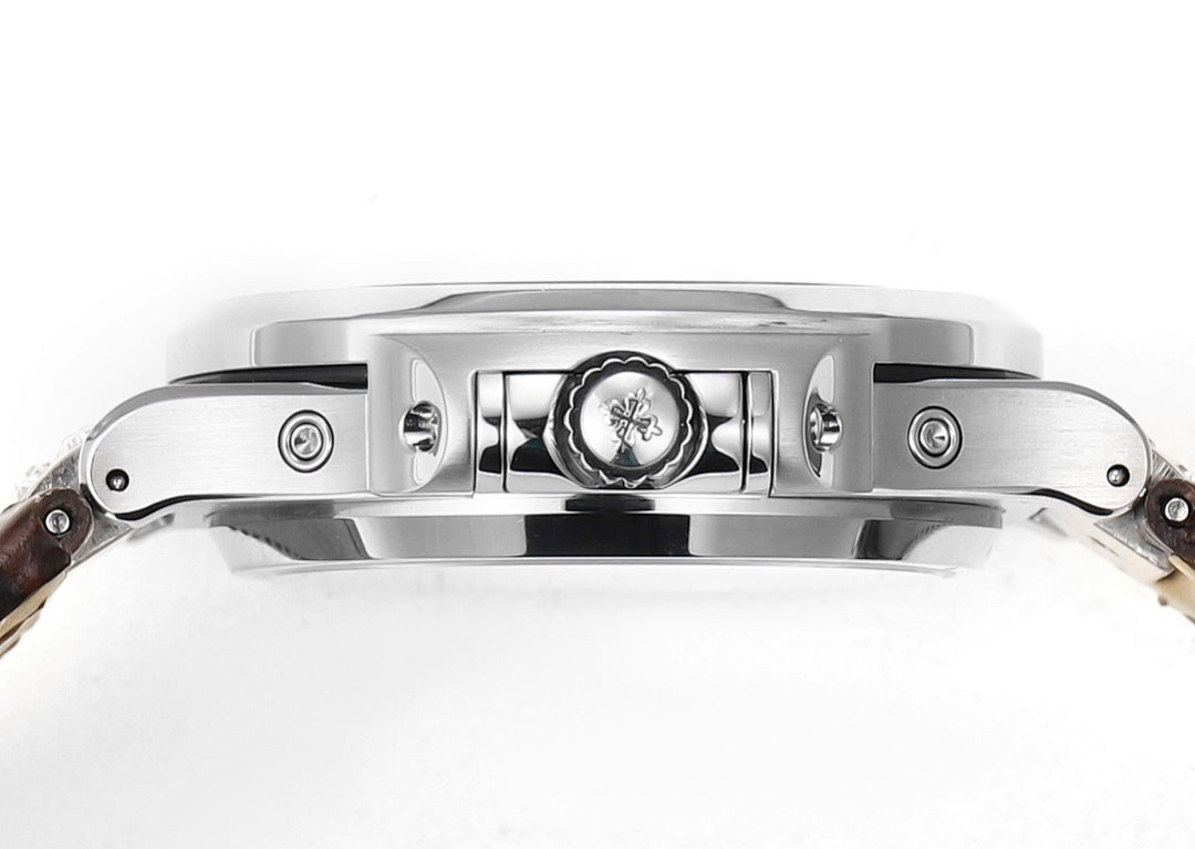 Patek Philippe wristwatch case with polished steel side and crown detail