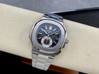 Stainless steel wristwatch with dark dial, subdial at 6, and date window at 3