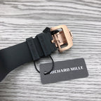 Richard Mille watch clasp on black rubber strap with brand tag