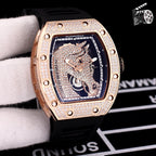 Richard Mille watch with black rubber strap and diamond-studded rose-gold bezel