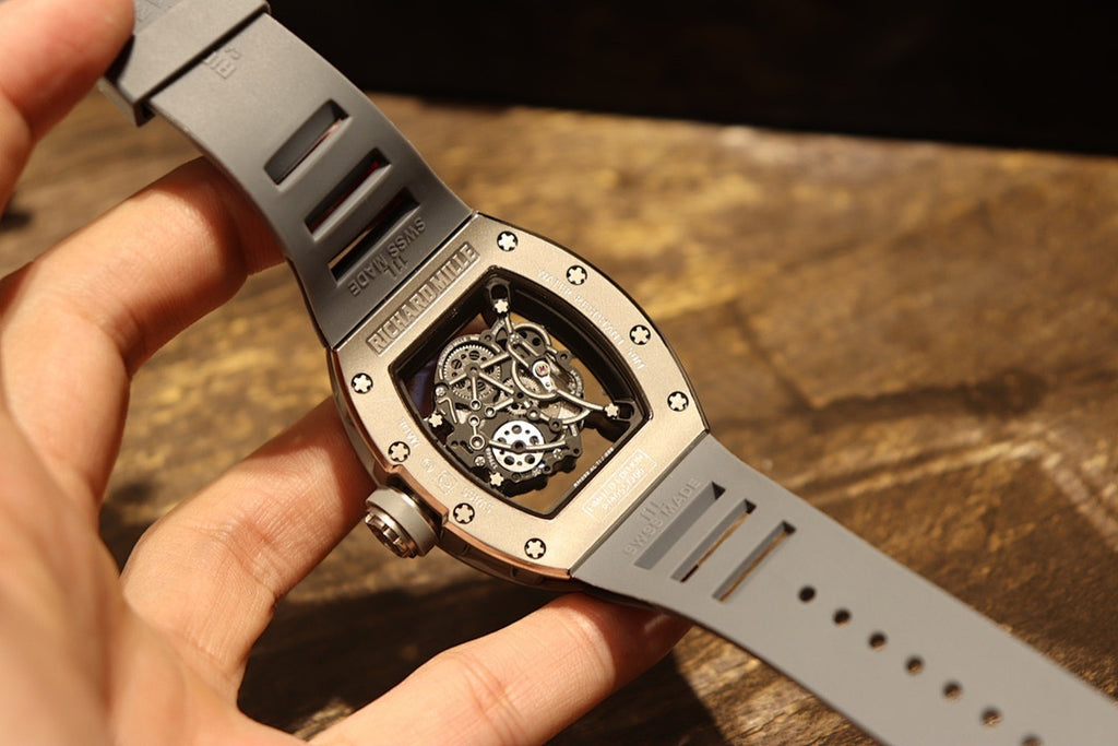 Richard Mille wristwatch side view with textured metal back