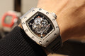 Richard Mille wristwatch with open-work dial and black rubber strap