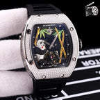 Richard Mille watch, jeweled silver case, blue dial, black rubber strap