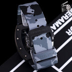 Richard Mille rubber watch strap in blue camo pattern with buckle clasp