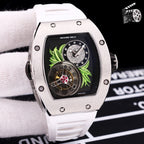 Richard Mille watch with white silicone strap and octagonal stainless-steel case