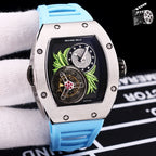 Richard Mille watch with light blue silicone strap and octagonal stainless-steel case