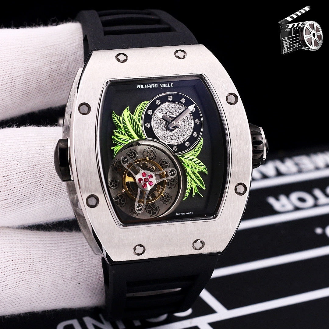 Richard Mille watch with black silicone strap and octagonal stainless-steel case