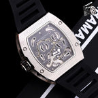 Richard Mille watch back with exposed mechanics and black silicone strap