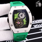 Richard Mille watch with green silicone strap and octagonal stainless-steel case