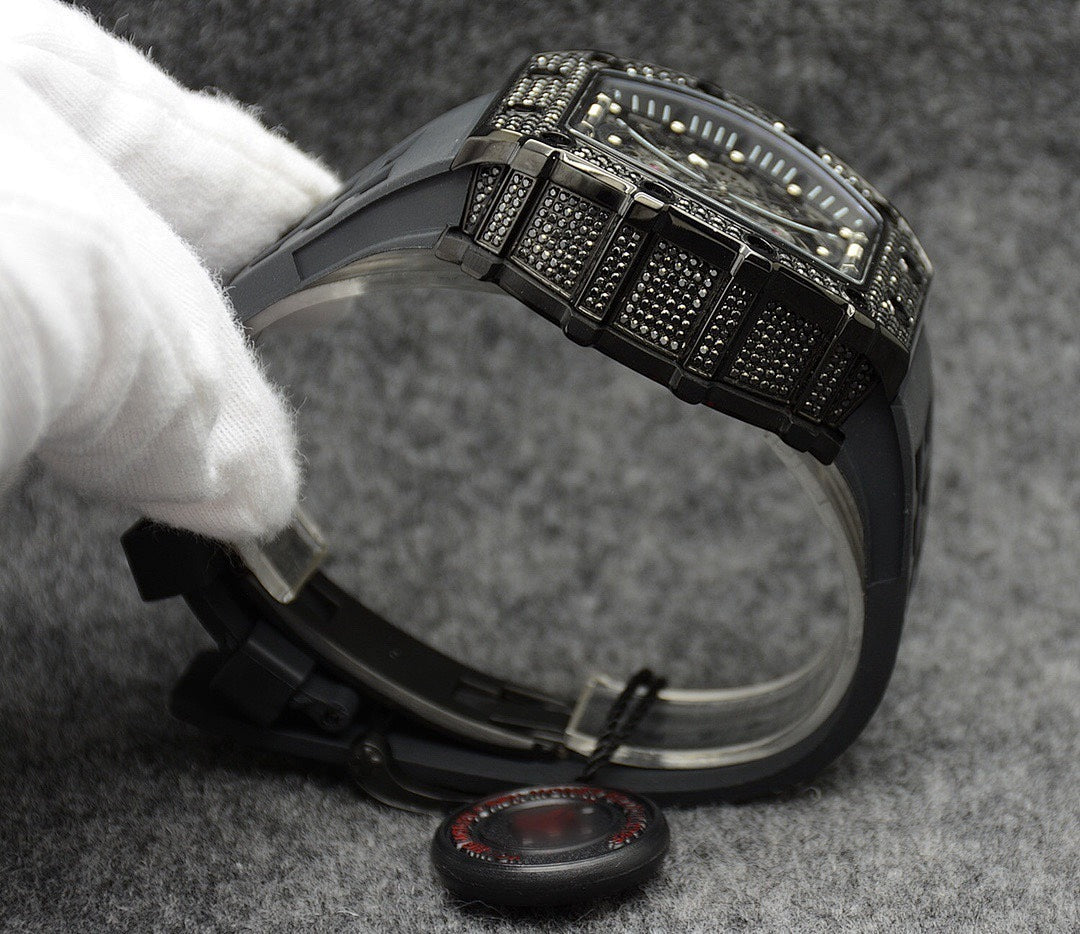 Richard Mille watch showing black textured metal bracelet and case side