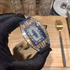 Richard Mille wristwatch, blue dial with textured center, diamond bezel and blue strap