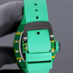 Richard Mille green rubber strap with metal buckle and Richard Mille branding