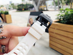 Richard Mille watch clasp and strap end, white strap with dark buckle