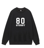 Black crewneck sweatshirt with '80 STUSSY' front graphic