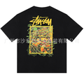 Black T-shirt with colorful square Stussy graphic on back