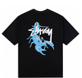 Black Stussy T-shirt with blue graphic print