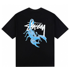 Black Stussy T-shirt with blue graphic print