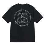 Black T-shirt with circular stitched-style graphic on back
