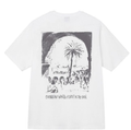 Stussy graphic T-shirt, white with black palm skull crowd print