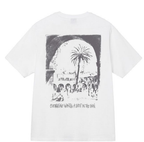 Stussy graphic T-shirt, white with black palm skull crowd print