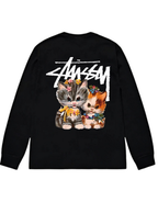 Stussy long-sleeve shirt, black, front graphic of three kittens