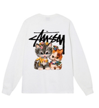 Stussy long-sleeve shirt, white, front graphic of three kittens