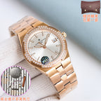 Gold-tone Vacheron Constantin wristwatch with diamond bezel and white dial on link bracelet